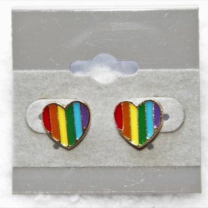 Gold Rainbow Heart Post Earrings Gay Pride LGBTQ+